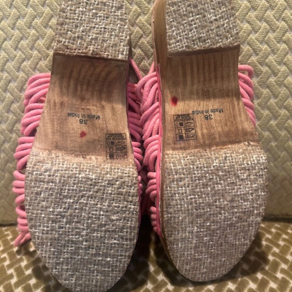 Free People Candy Pink Crochet Lace Up Wooden Heel Clogs NEW - Picture 7 of 16